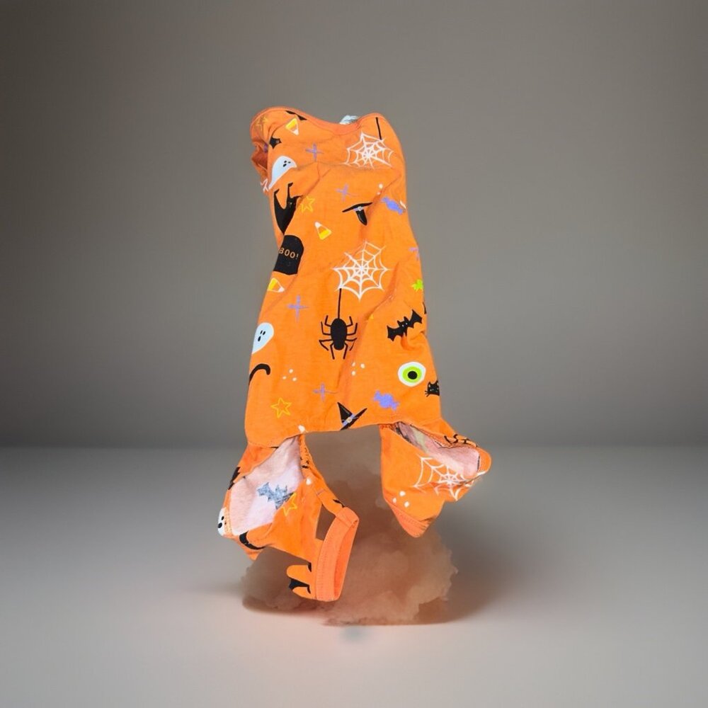 Wondershop Pet Halloween Pajamas small Dog Clothes Orange W/ Black Cats & bats